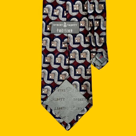 Robert Talbott Parisian Tie – Retro Geometric Pattern, Made in USA, 100% Silk - Picture 7 of 7